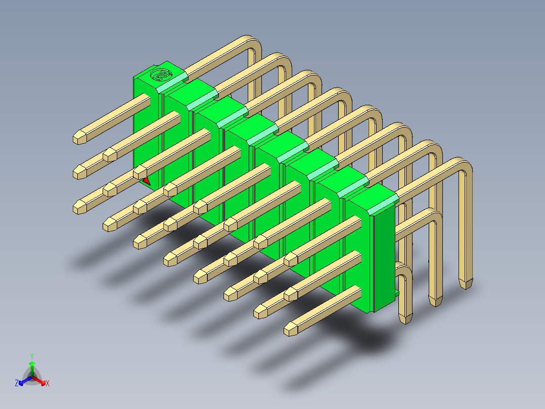 彩色公排针 100mil 2.54mm 系列-DS1022_green_3x08p_100mil_TypeD_rev1.0正等轴测图