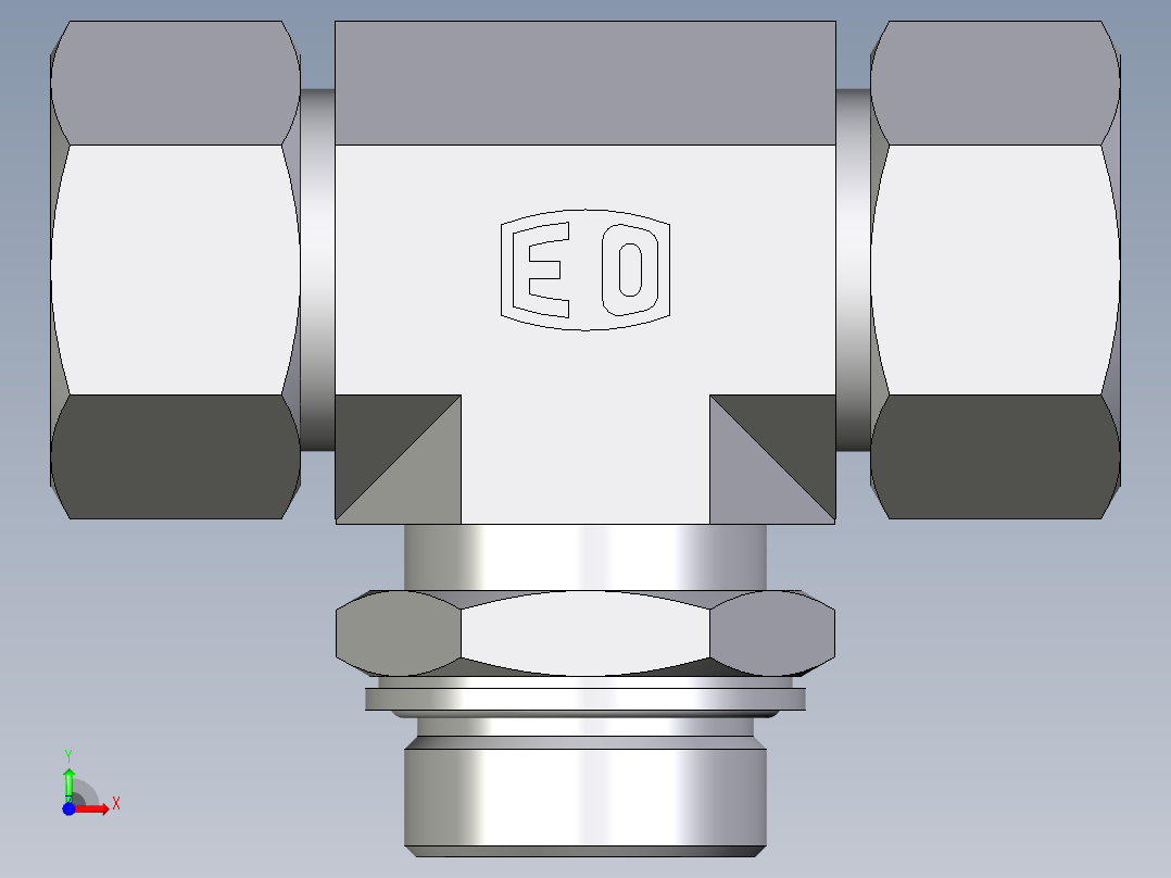 卡套式工业通用硬管接头EO_Adjustable_locknut_branch_tee_TEE30ZSMCF前视图