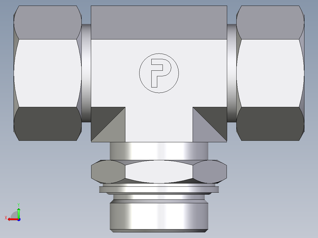 卡套式工业通用硬管接头EO_Adjustable_locknut_branch_tee_TEE30ZSMCF后视图