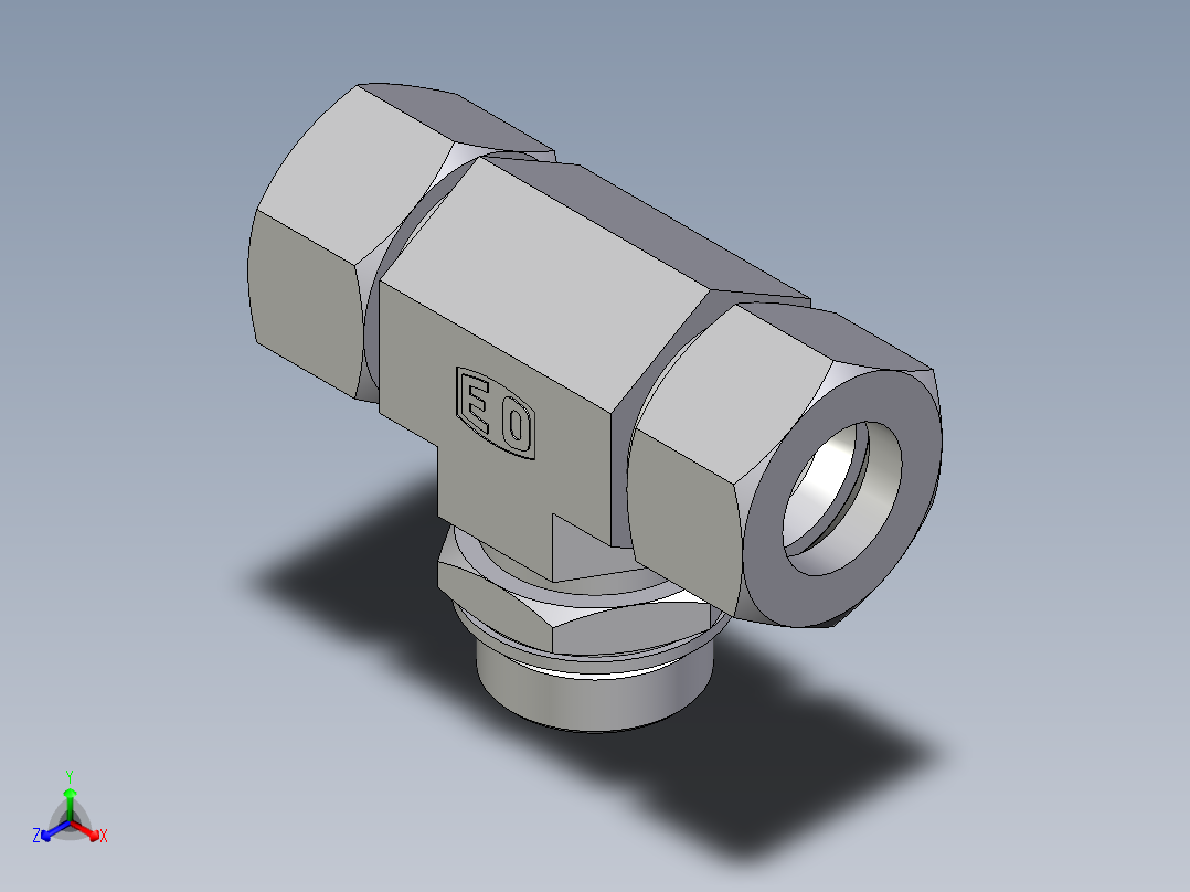 卡套式工业通用硬管接头EO_Adjustable_locknut_branch_tee_TEE30ZSMCF正等轴测图
