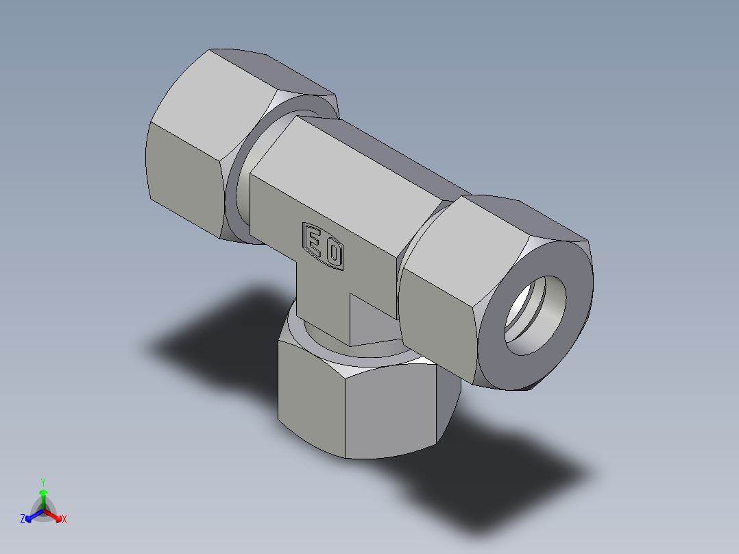 卡套式工业通用硬管接头EO_Union_tee_T16S71正等轴测图