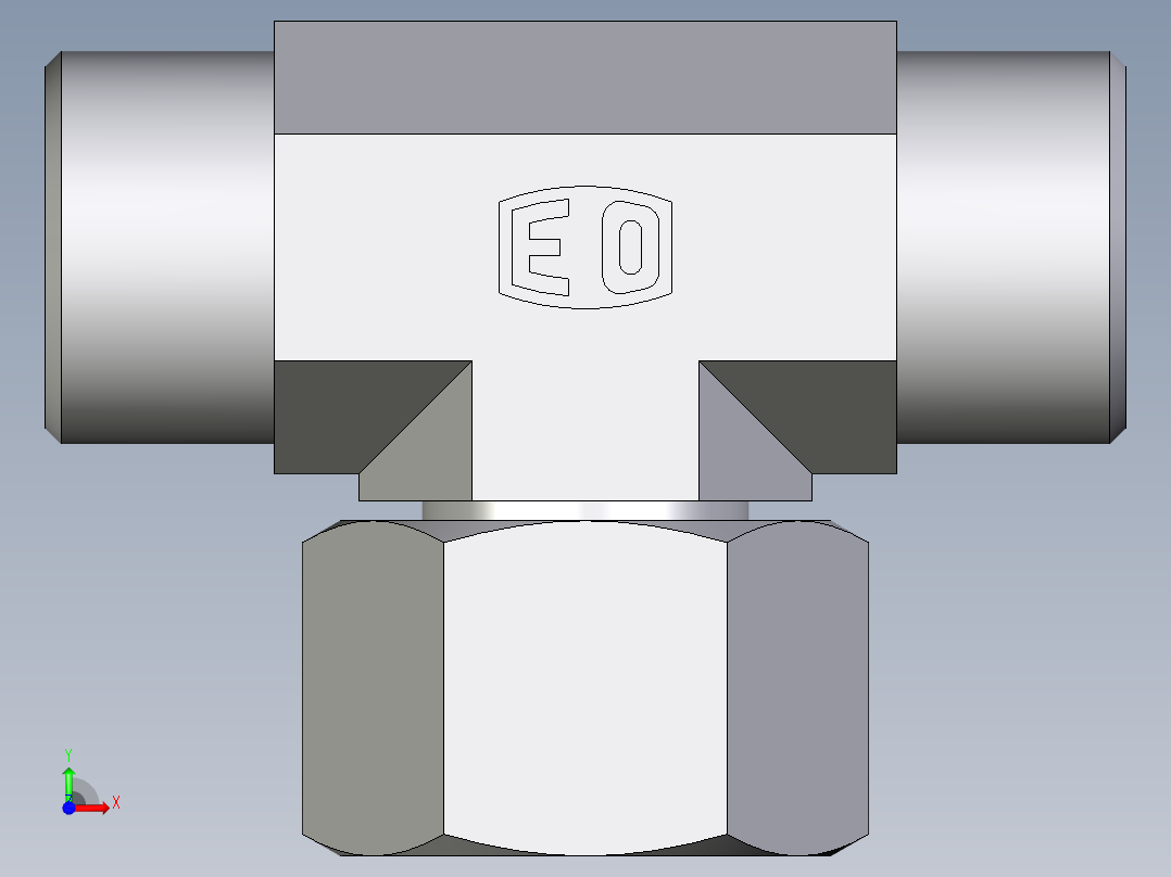 卡套式工业通用硬管接头EO_Swivel_nut_branch_tee_ET16SOMDCF前视图