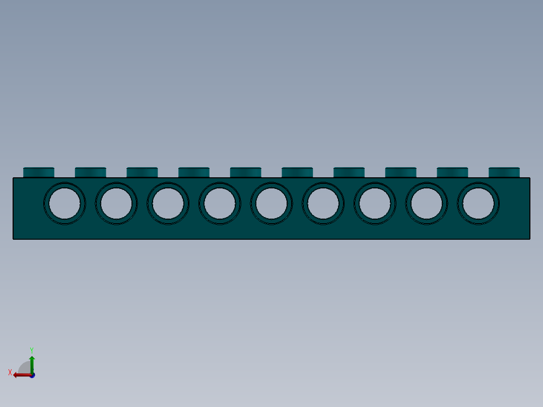 乐高机械组积木（横梁）-2730 Teal - Bright Bluish Green Technic Brick 1 x 10 with Holes后视图