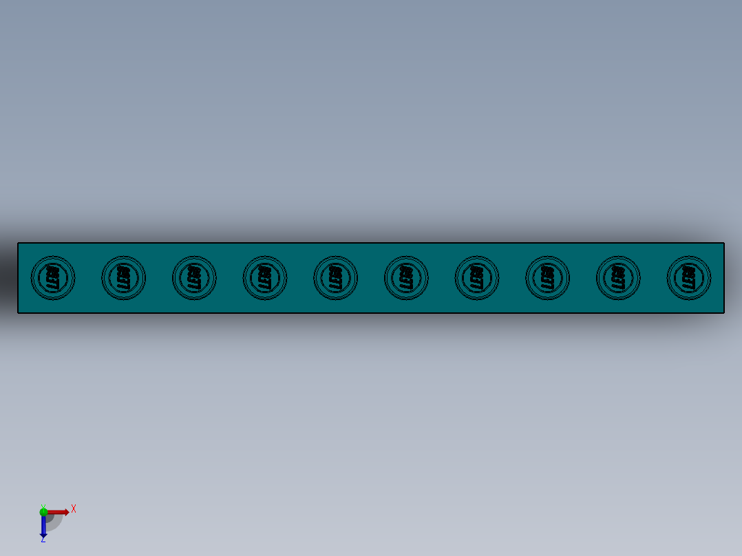 乐高机械组积木（横梁）-2730 Teal - Bright Bluish Green Technic Brick 1 x 10 with Holes俯视图