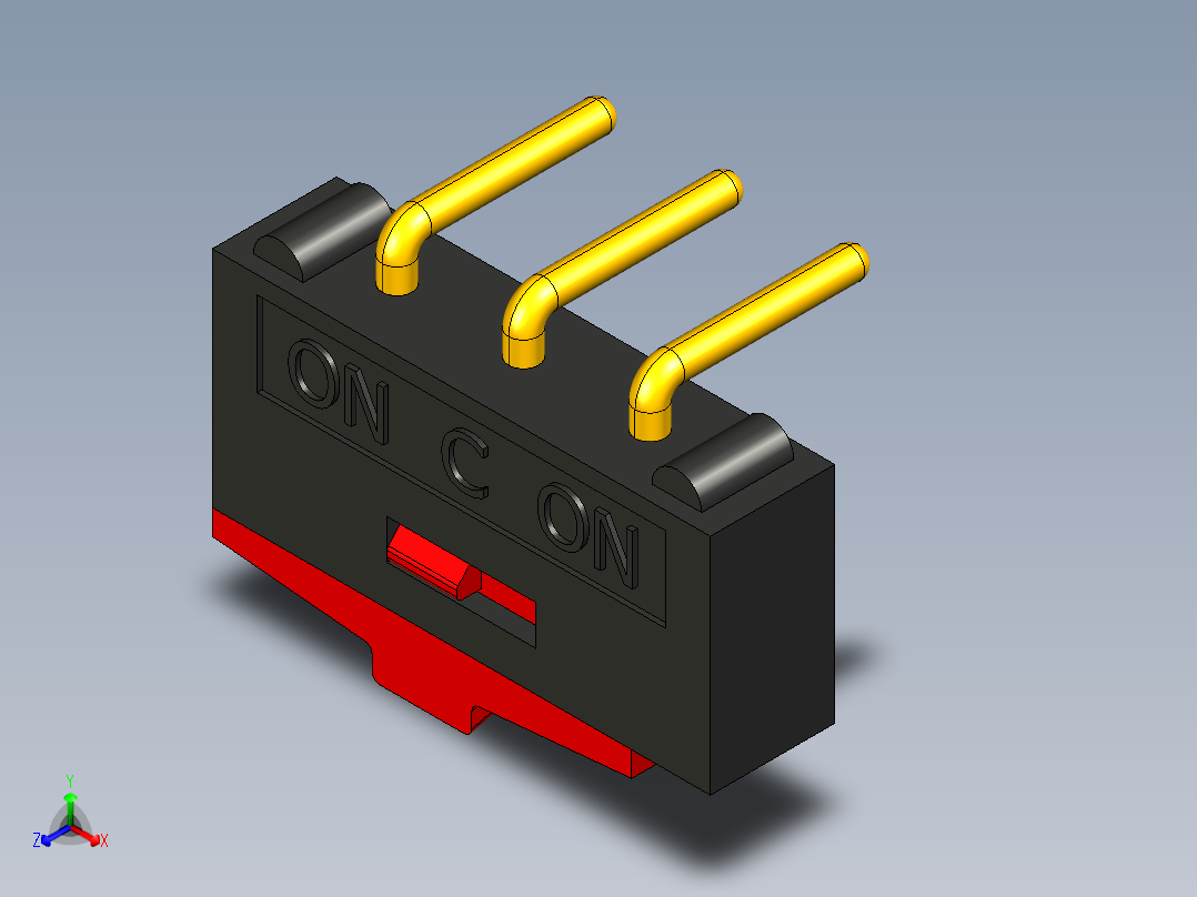 迷你直角滑动开关，宽10毫米x高2.5毫米正等轴测图