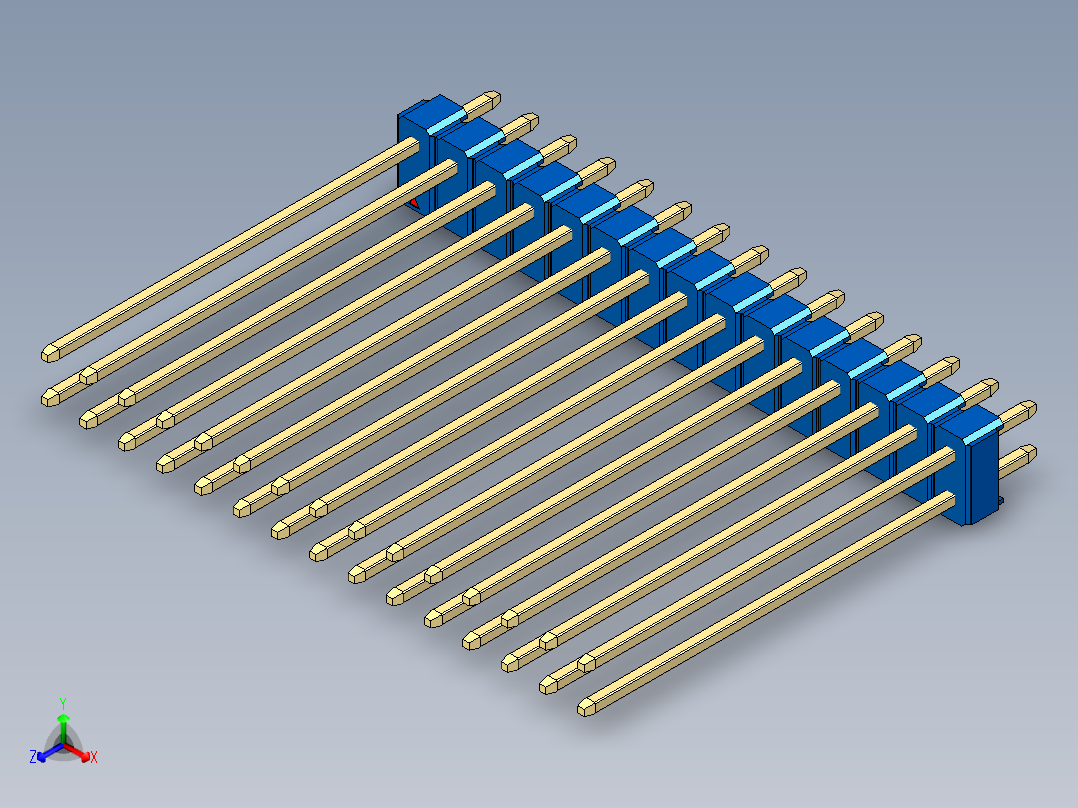 彩色公头100mil（2.54mm）系列-DS1021_blue_2x15p_100mil_Type43_rev1.0正等轴测图