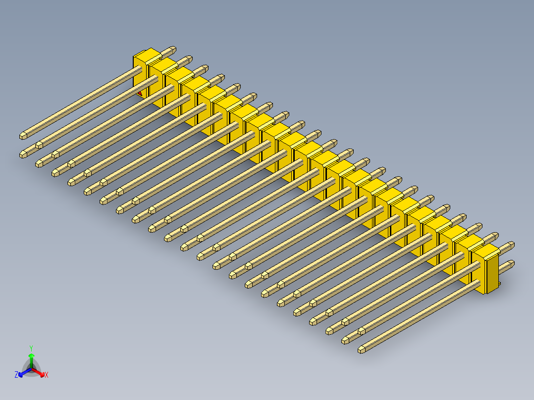 彩色公头100mil（2.54mm）系列-DS1021_yellow_2x22p_100mil_Type19_rev1.0正等轴测图