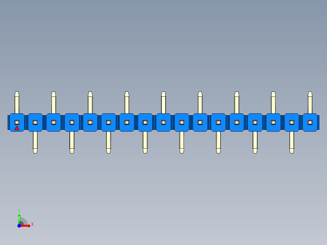 彩色公排针 100mil 2.54mm 系列-DS1022_blue_17p_100mil_Type_SMT_R1_rev1.0前视图