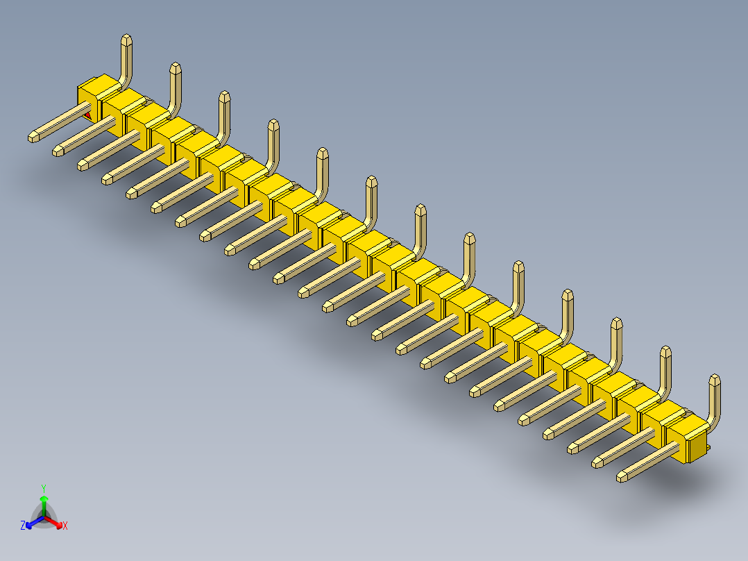 彩色公排针 100mil 2.54mm 系列-DS1022_yellow_25p_100mil_Type_SMT_R1_rev1.0正等轴测图