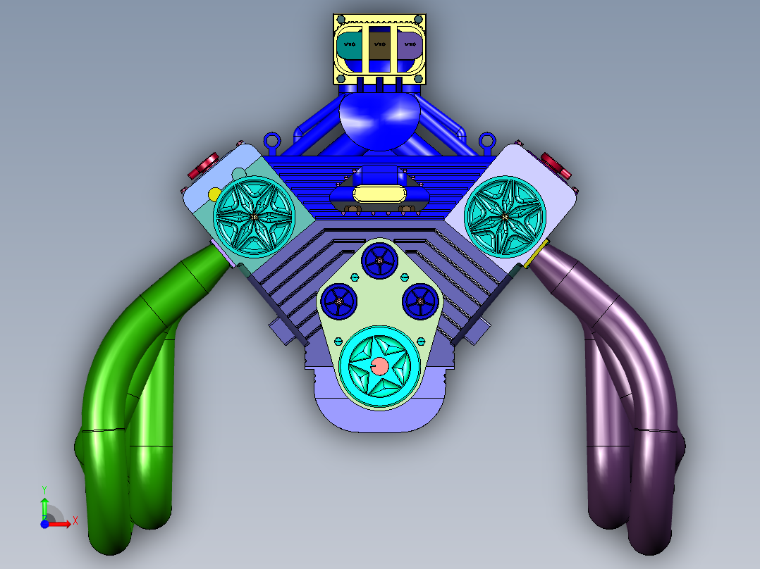 运动形自然吸气V10发动机前视图