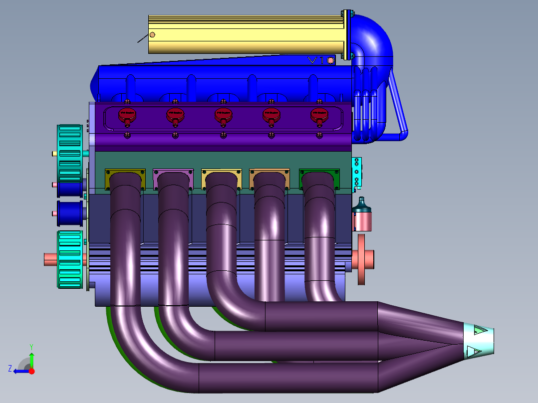 运动形自然吸气V10发动机右视图