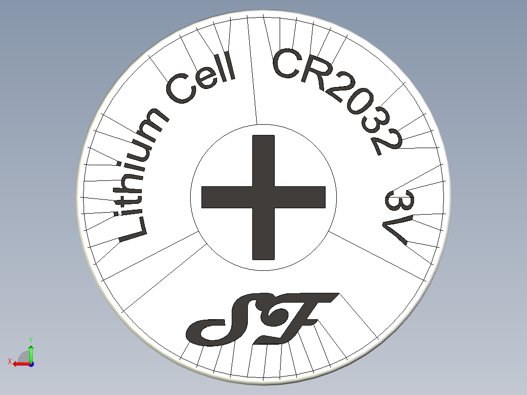 电池硬币电池锂CR2032（直径。20毫米高3.2毫米）3V后视图