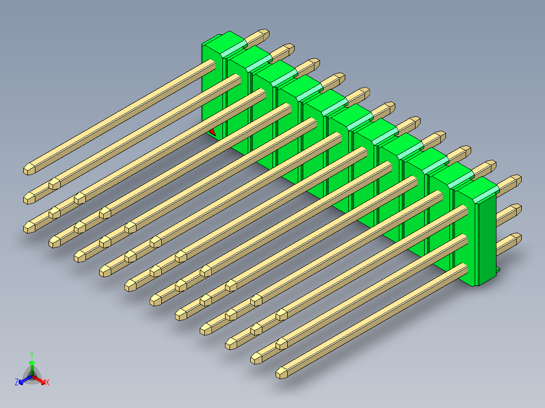 彩色公头100mil（2.54mm）系列-DS1021_green_3x11p_100mil_Type19_rev1.0正等轴测图