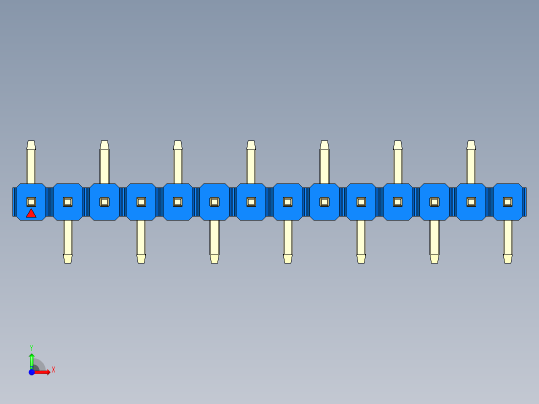 彩色公排针 100mil 2.54mm 系列-DS1022_blue_14p_100mil_Type_SMT_R1_rev1.0前视图