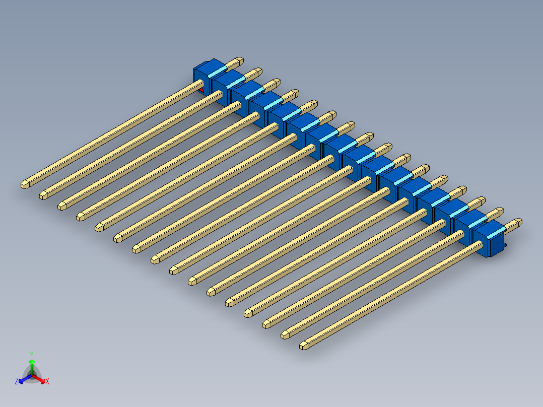彩色公头100mil（2.54mm）系列-DS1021_blue_1x16p_100mil_Type43_rev1.0正等轴测图