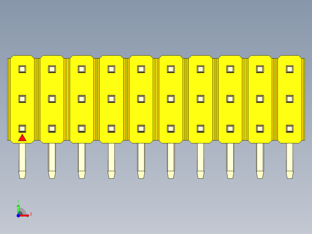 彩色公排针 100mil 2.54mm 系列-DS1022_yellow_3x10p_100mil_TypeD_rev1.0前视图