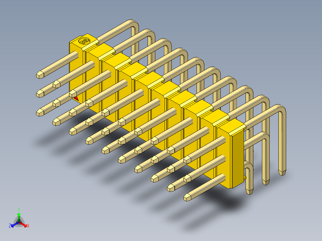 彩色公排针 100mil 2.54mm 系列-DS1022_yellow_3x10p_100mil_TypeD_rev1.0正等轴测图