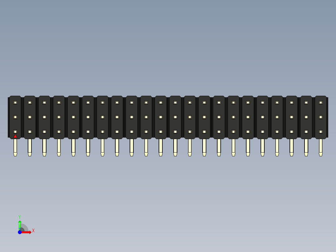 彩色公排针 100mil 2.54mm 系列-DS1022_black_3x22p_100mil_TypeD_rev1.0前视图