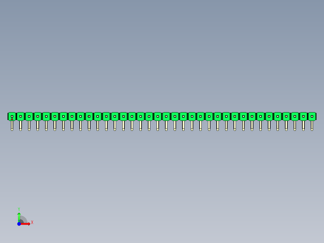 彩色公排针 100mil 2.54mm 系列-DS1022_green_1x36p_100mil_TypeD_rev1.0前视图