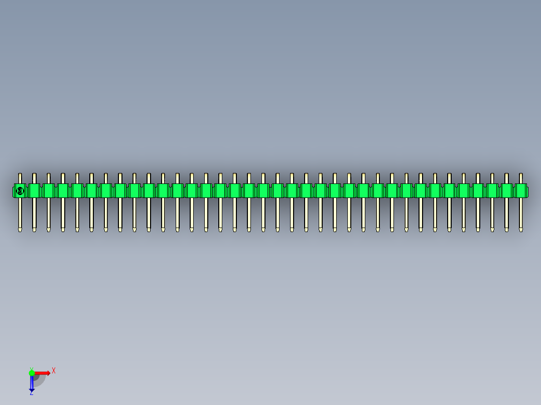 彩色公排针 100mil 2.54mm 系列-DS1022_green_1x36p_100mil_TypeD_rev1.0俯视图