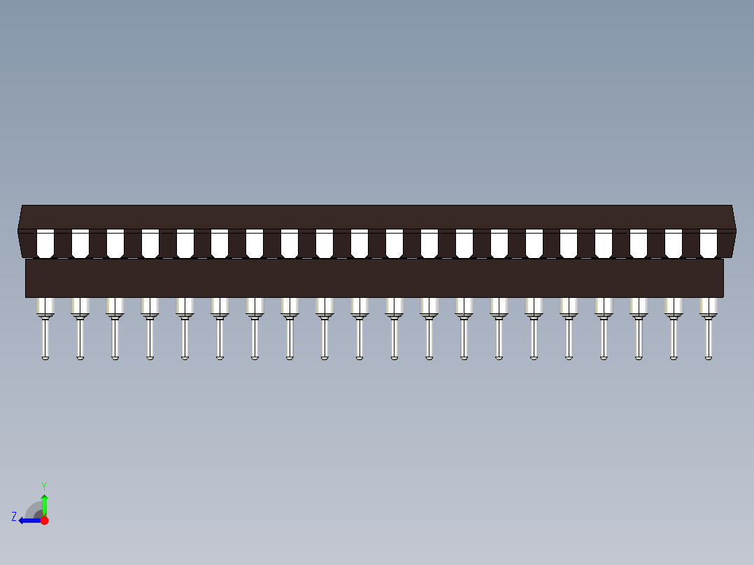 带插座的40引脚DIP通孔集成电路封装右视图