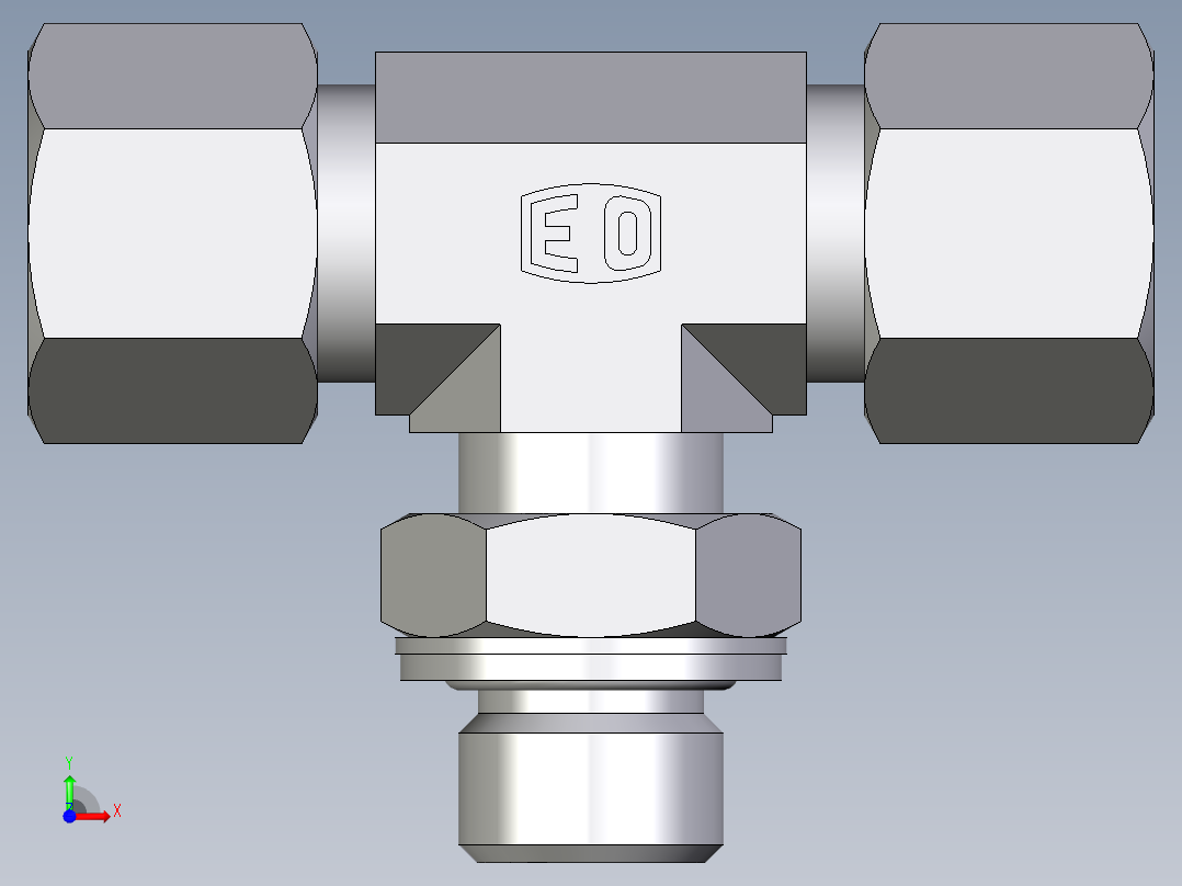卡套式工业通用硬管接头EO_Adjustable_locknut_branch_tee_TEE10ZSMCF前视图