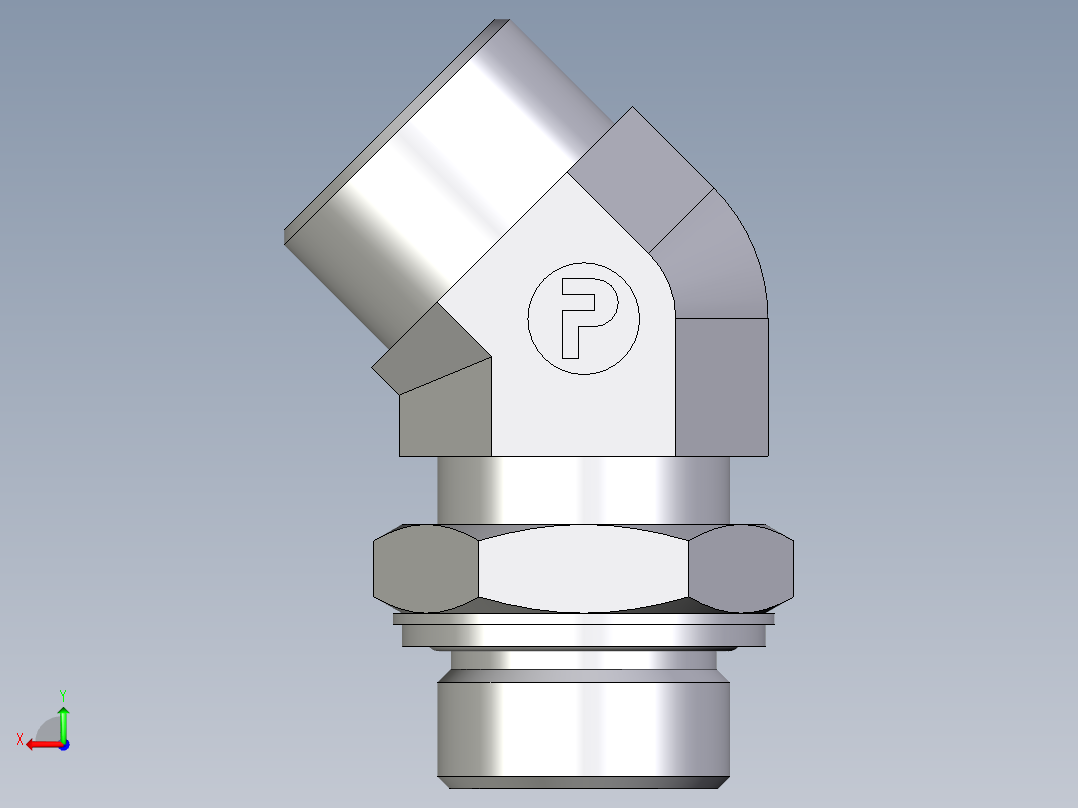 卡套式工业通用硬管接头EO_Adjustable_locknut_45_deg_elbow_VEE25SMOMDCF后视图