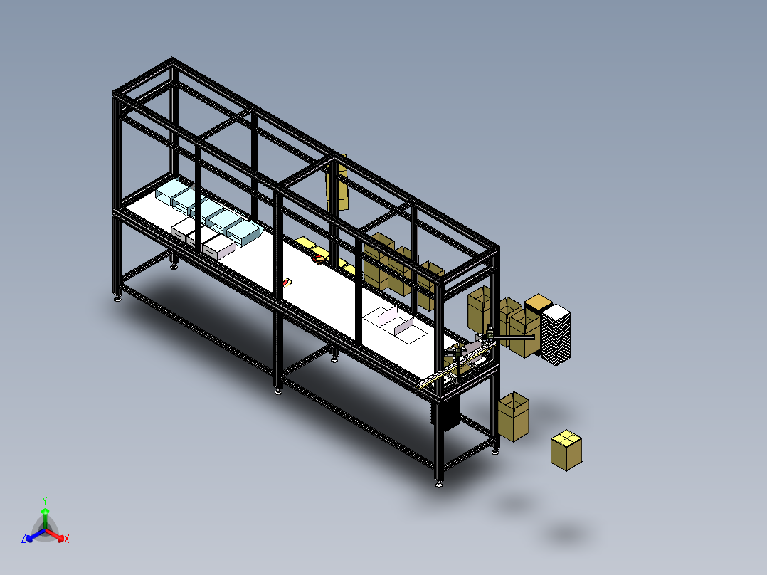 包装纸盒流水线（sw20可编辑+工程图）正等轴测图