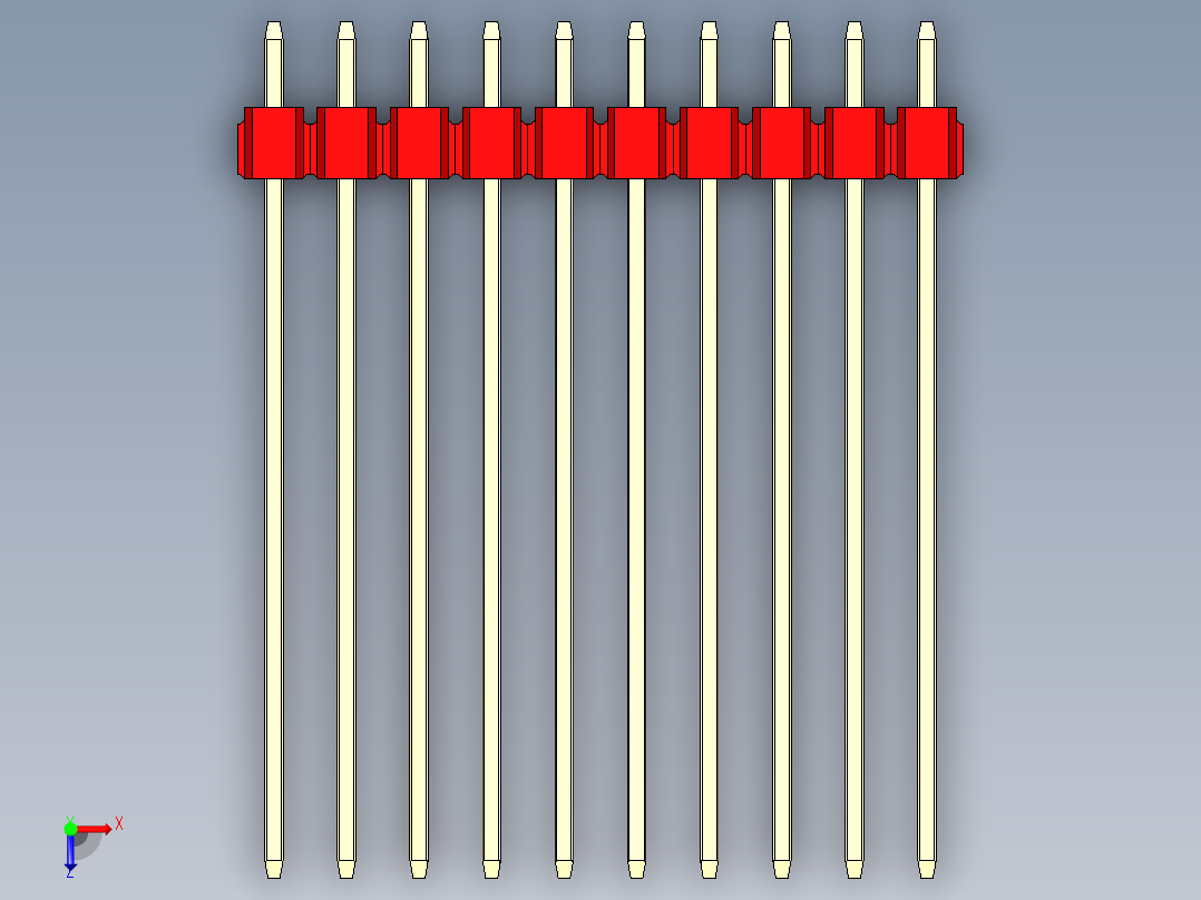 彩色公头100mil（2.54mm）系列-DS1021_red_3x10p_100mil_Type43_rev1.0俯视图