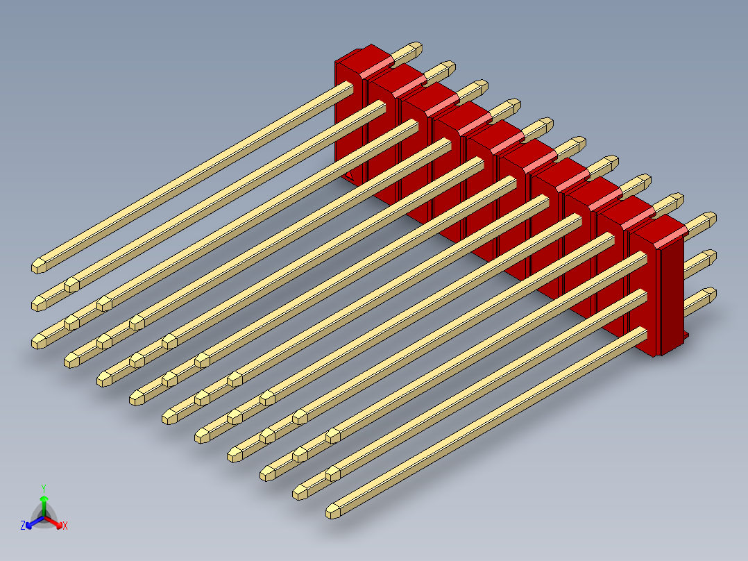 彩色公头100mil（2.54mm）系列-DS1021_red_3x10p_100mil_Type43_rev1.0正等轴测图