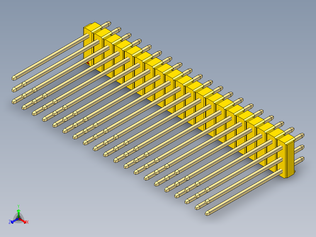 彩色公头100mil（2.54mm）系列-DS1021_yellow_3x20p_100mil_Type19_rev1.0正等轴测图