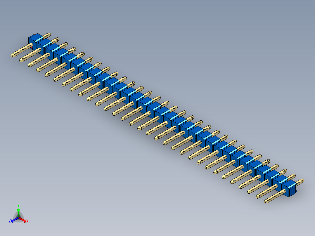 彩色公头100mil（2.54mm）系列-DS1021_blue_1x31p_100mil_Type1_rev1.0正等轴测图