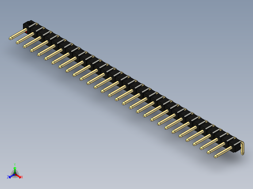 彩色公排针 100mil 2.54mm 系列-DS1022_black_1x30p_100mil_TypeD_rev1.0正等轴测图