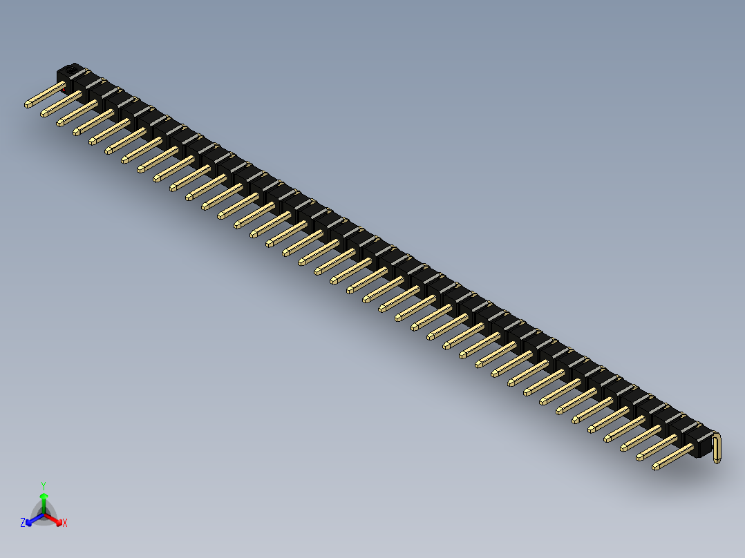 彩色公排针 100mil 2.54mm 系列-DS1022_black_1x40p_100mil_TypeD_rev1.0正等轴测图