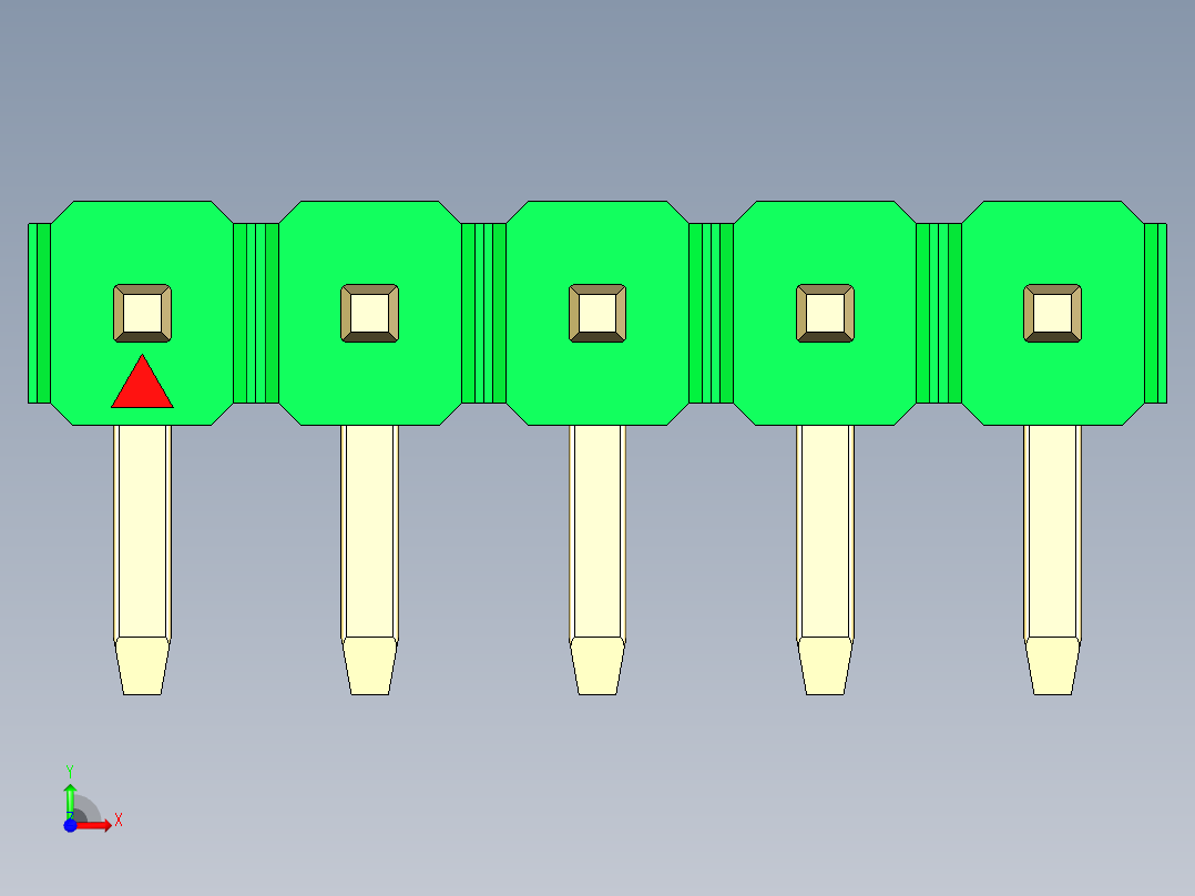 彩色公排针 100mil 2.54mm 系列-DS1022_green_1x05p_100mil_TypeD_rev1.0前视图