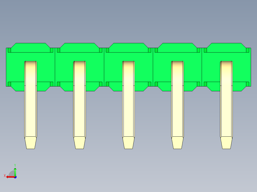 彩色公排针 100mil 2.54mm 系列-DS1022_green_1x05p_100mil_TypeD_rev1.0后视图