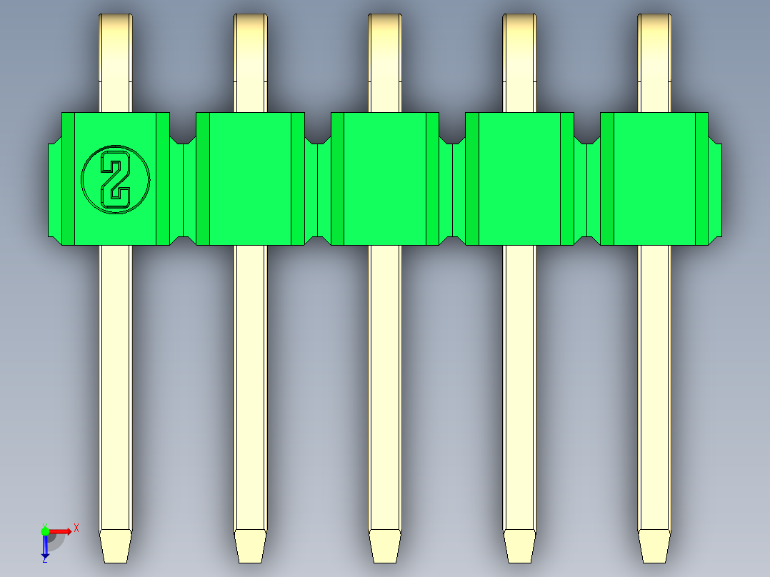 彩色公排针 100mil 2.54mm 系列-DS1022_green_1x05p_100mil_TypeD_rev1.0俯视图