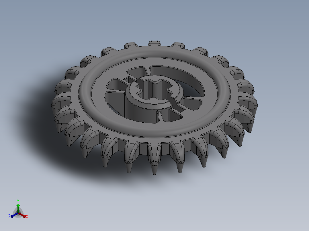 3650 Medium Stone (Light Bluish) Grey Technic Gear 24 Tooth Crown Type III (x pattern).SLDPRT正等轴测图