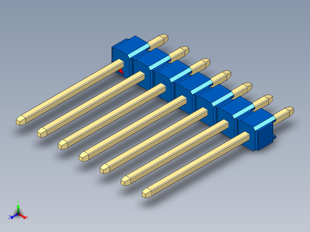 彩色公头100mil（2.54mm）系列-DS1021_blue_1x07p_100mil_Type5_rev1.0正等轴测图