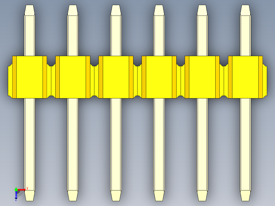 彩色公头100mil（2.54mm）系列-DS1021_yellow_1x06p_100mil_Type1_rev1.0俯视图
