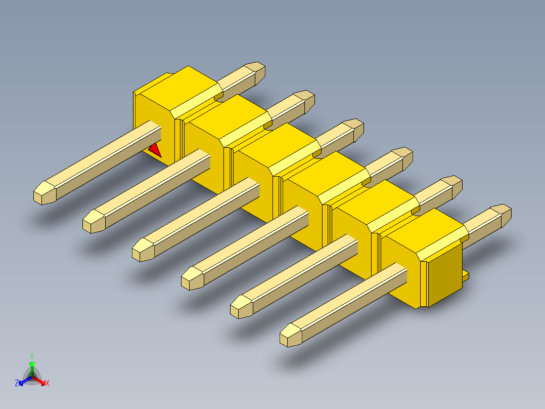 彩色公头100mil（2.54mm）系列-DS1021_yellow_1x06p_100mil_Type1_rev1.0正等轴测图