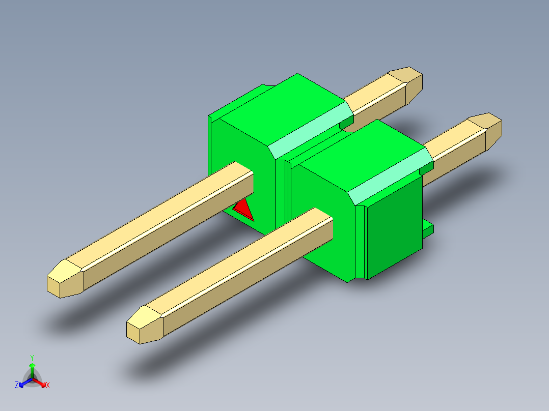 彩色公头100mil（2.54mm）系列-DS1021_green_1x02p_100mil_Type1_rev1.0正等轴测图