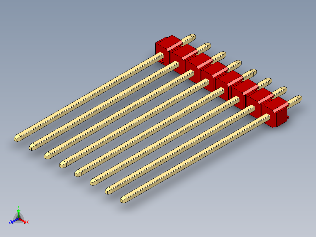 彩色公头100mil（2.54mm）系列-DS1021_red_1x08p_100mil_Type43_rev1.0正等轴测图