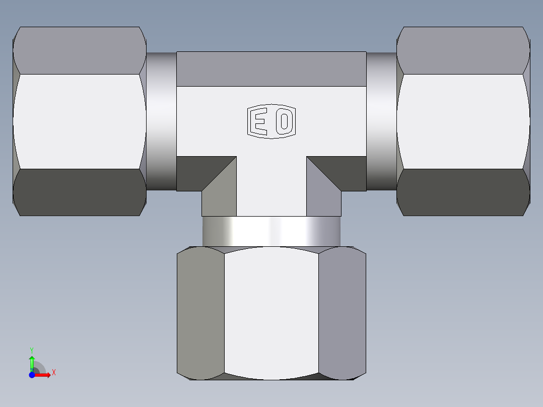 卡套式工业通用硬管接头EO_Union_tee_T10L71前视图