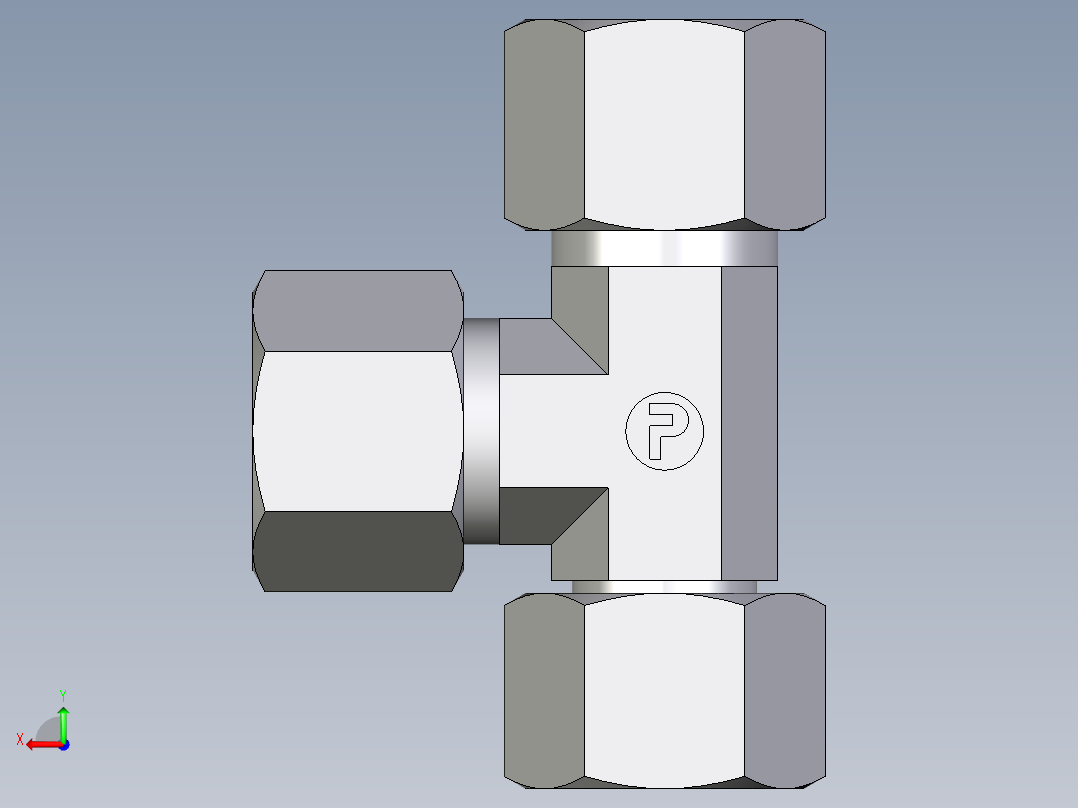 卡套式工业通用硬管接头EO_Swivel_nut_run_tee_EL14SCF后视图