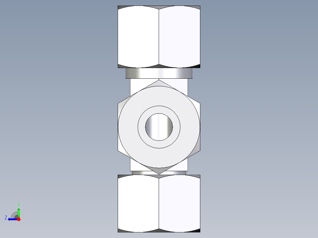 卡套式工业通用硬管接头EO_Swivel_nut_run_tee_EL14SCF右视图