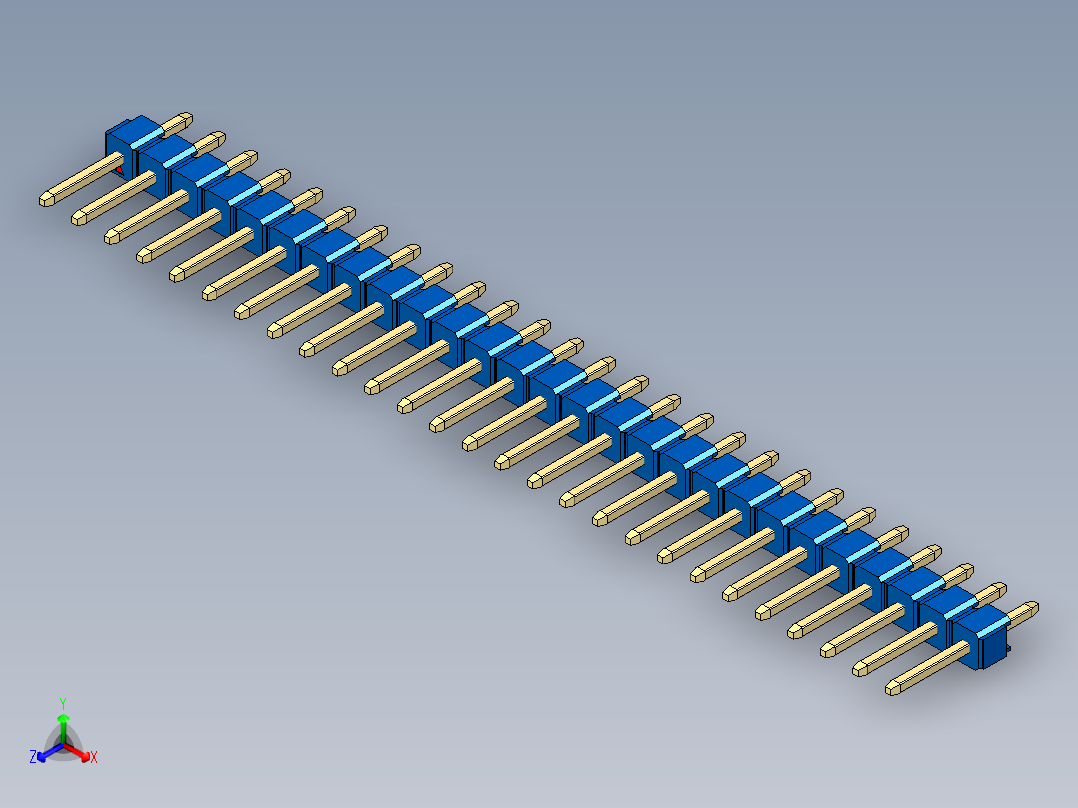 彩色公头100mil（2.54mm）系列-DS1021_blue_1x27p_100mil_Type1_rev1.0正等轴测图