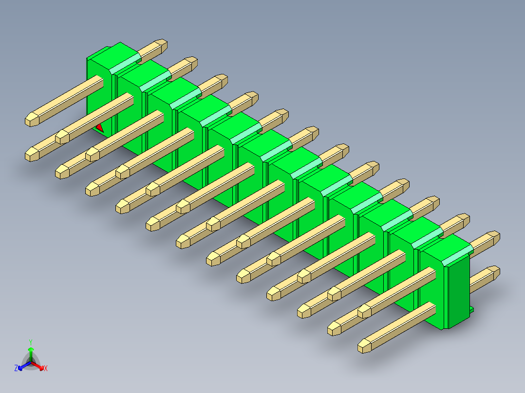 彩色公头100mil（2.54mm）系列-DS1021_green_2x12p_100mil_Type1_rev1.0正等轴测图