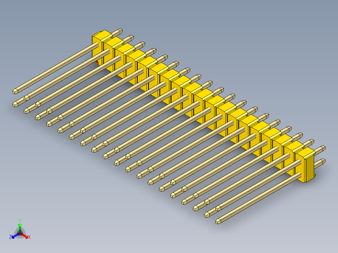 彩色公头100mil（2.54mm）系列-DS1021_yellow_2x19p_100mil_Type19_rev1.0正等轴测图