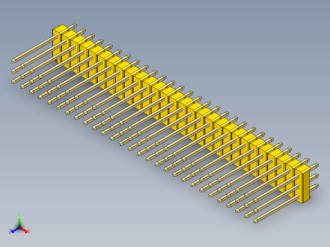 彩色公头100mil（2.54mm）系列-DS1021_yellow_3x28p_100mil_Type5_rev1.0正等轴测图